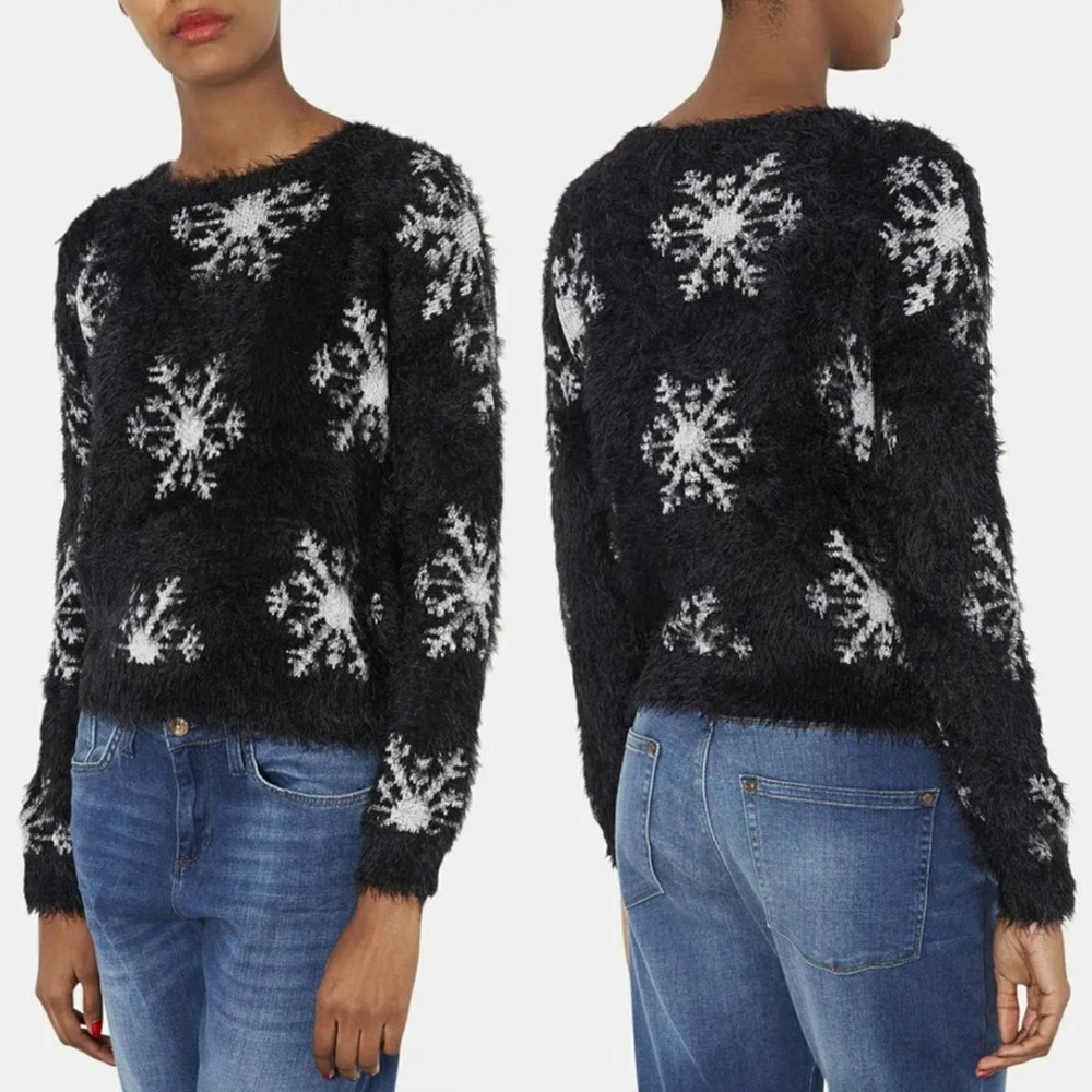TOPSHOP Snowflake Textured Fuzzy Eyelash Sweater